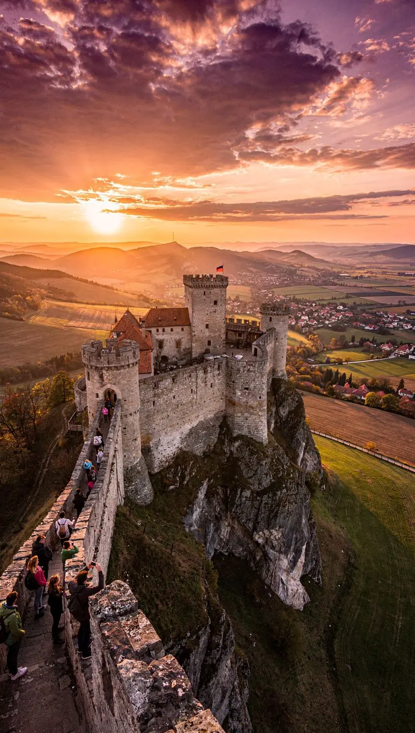 The impressive Orava Castle perched on a cliff, highlighting its medieval design against a clear blue sky.